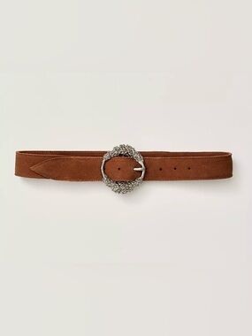 Free People Sabine Brown Suede Belt with Ornate Silver Buckle